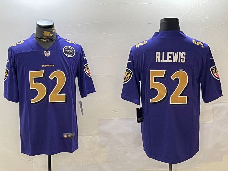 Men Baltimore Ravens #52 R.Lewis Purple Second generation 2024 Nike Limited NFL Jersey style 4